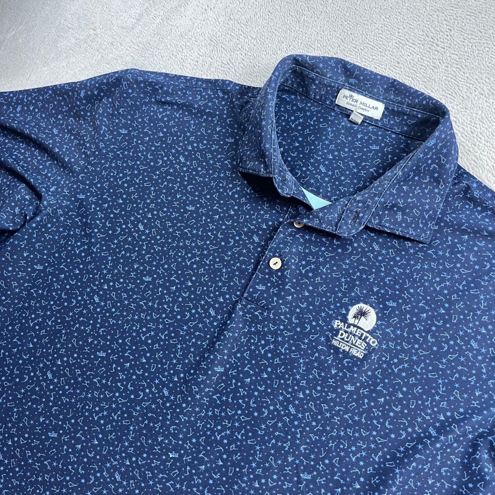 Peter Millar Summer Comfort Polo Shirt Mens Large Navy Palmetto Dunes Golf L